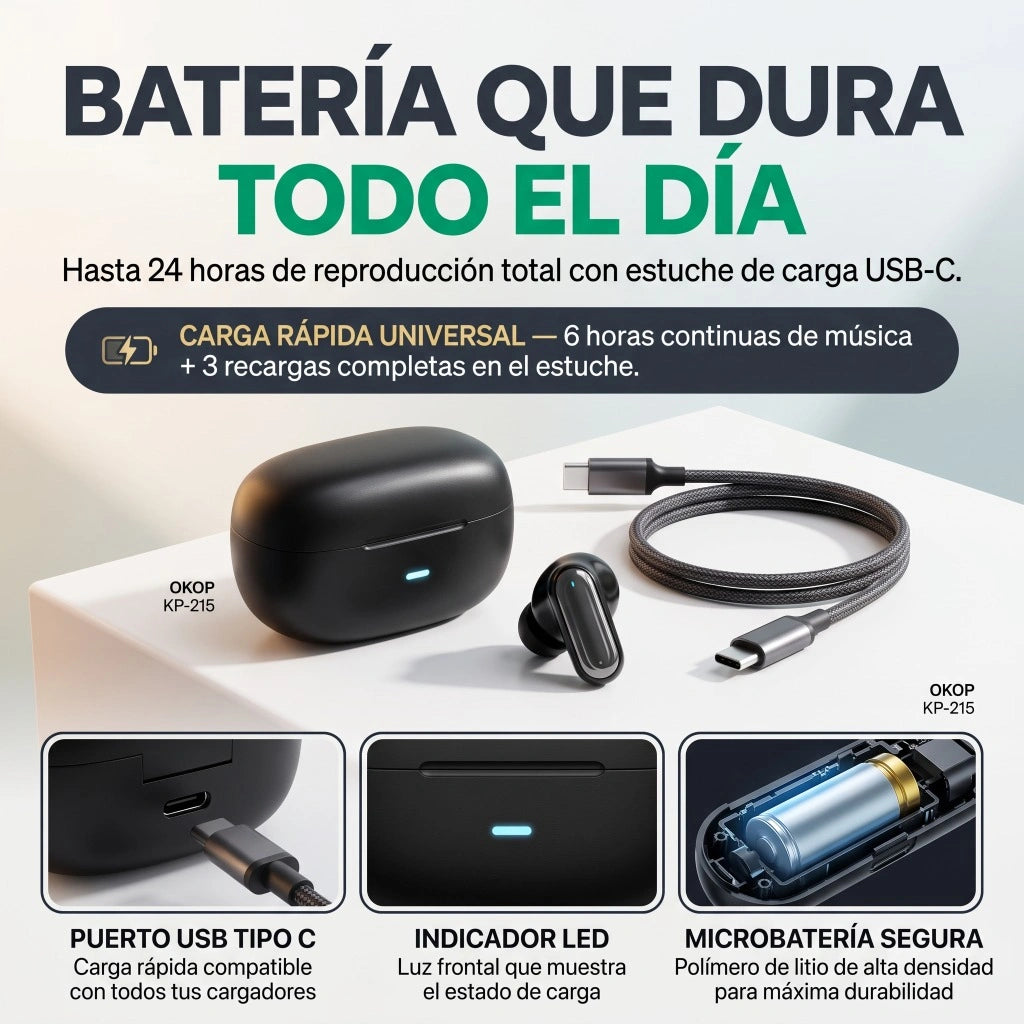 Batería que Dura Todo el Día - Hasta 24 Horas con Estuche USB-C